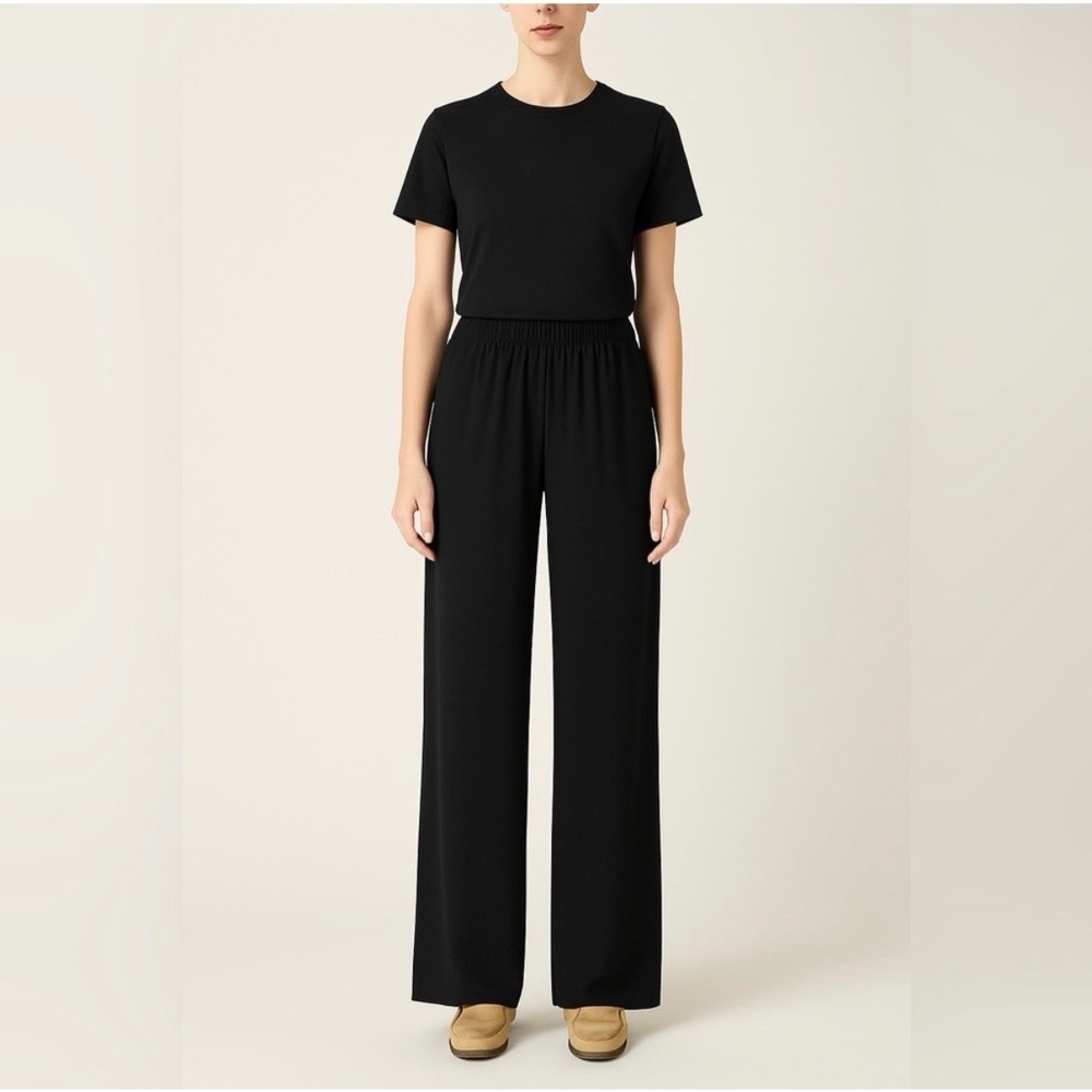 Gai Mattiolo Black Wide Leg Pants Size S High Rise Pull On Trousers